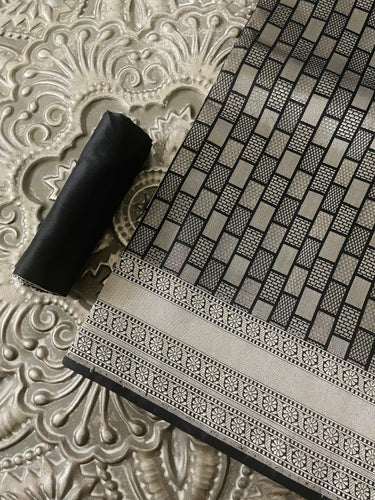 Banarasi Katan Silk Saree | Black & Silver | Silver Zari | Handwoven | Silk Mark Certified | Ships from California